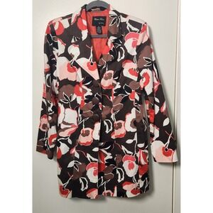 Vintage Women's Medium Brown Orange Floral Cotton Trench Coat Lined 70s Mod